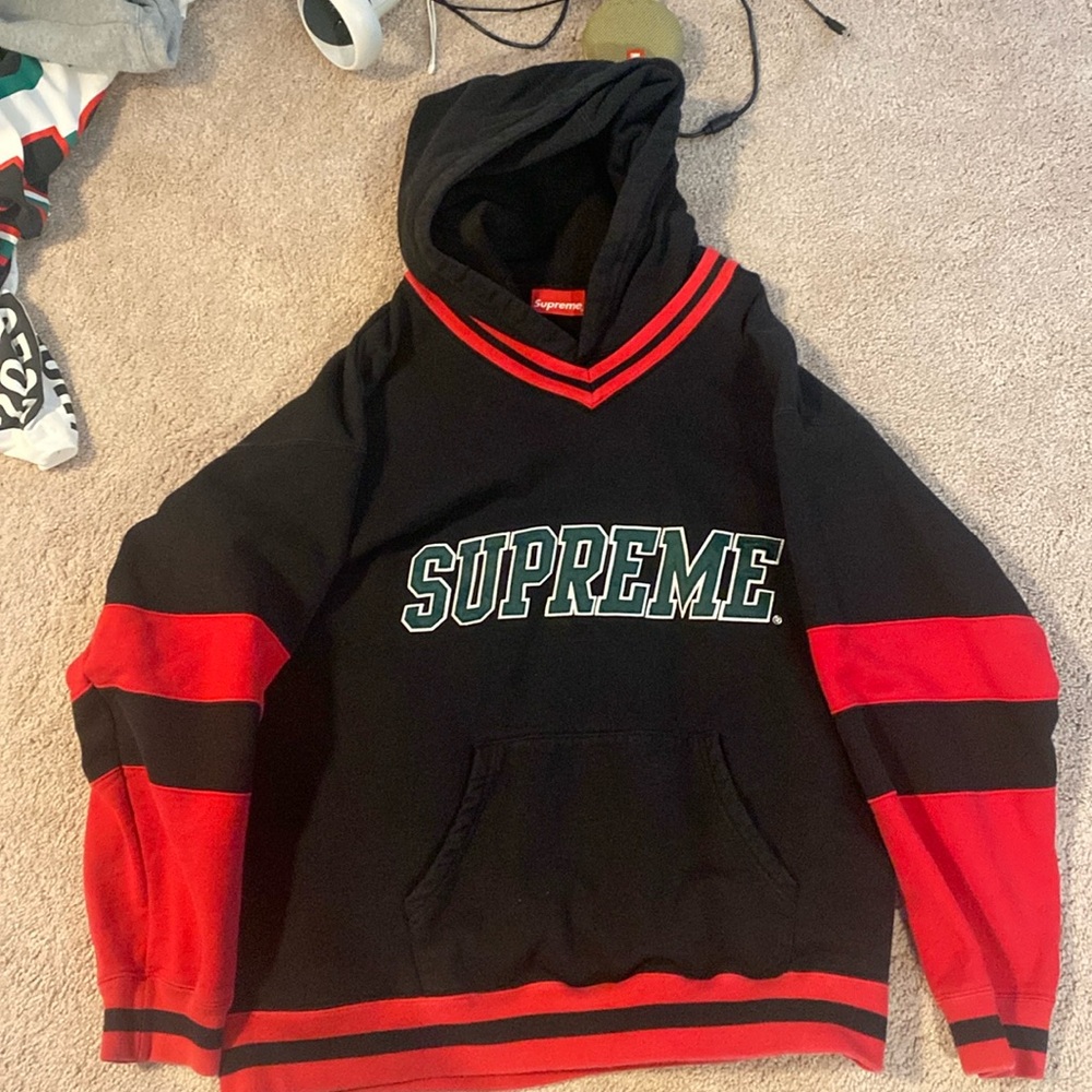 Supreme hoodie hockey L black and red